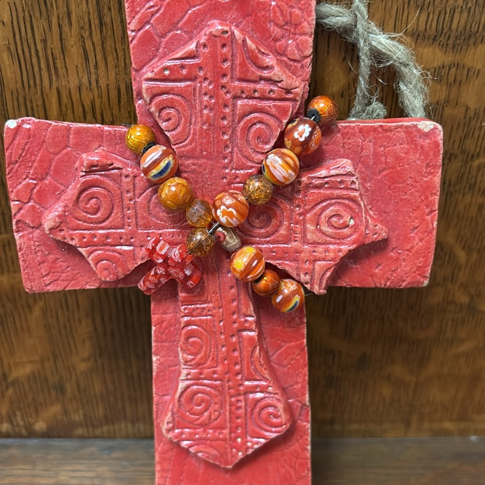 Handmade Ceramic Beaded Cross - Picture 2 of 10